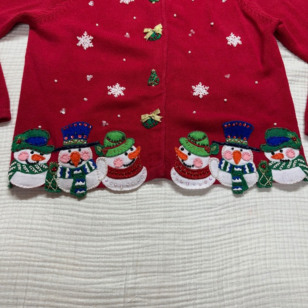 Vintage Tiara International Womens Ugly Christmas Sweater cardigan Snowman M - Picture 2 of 14